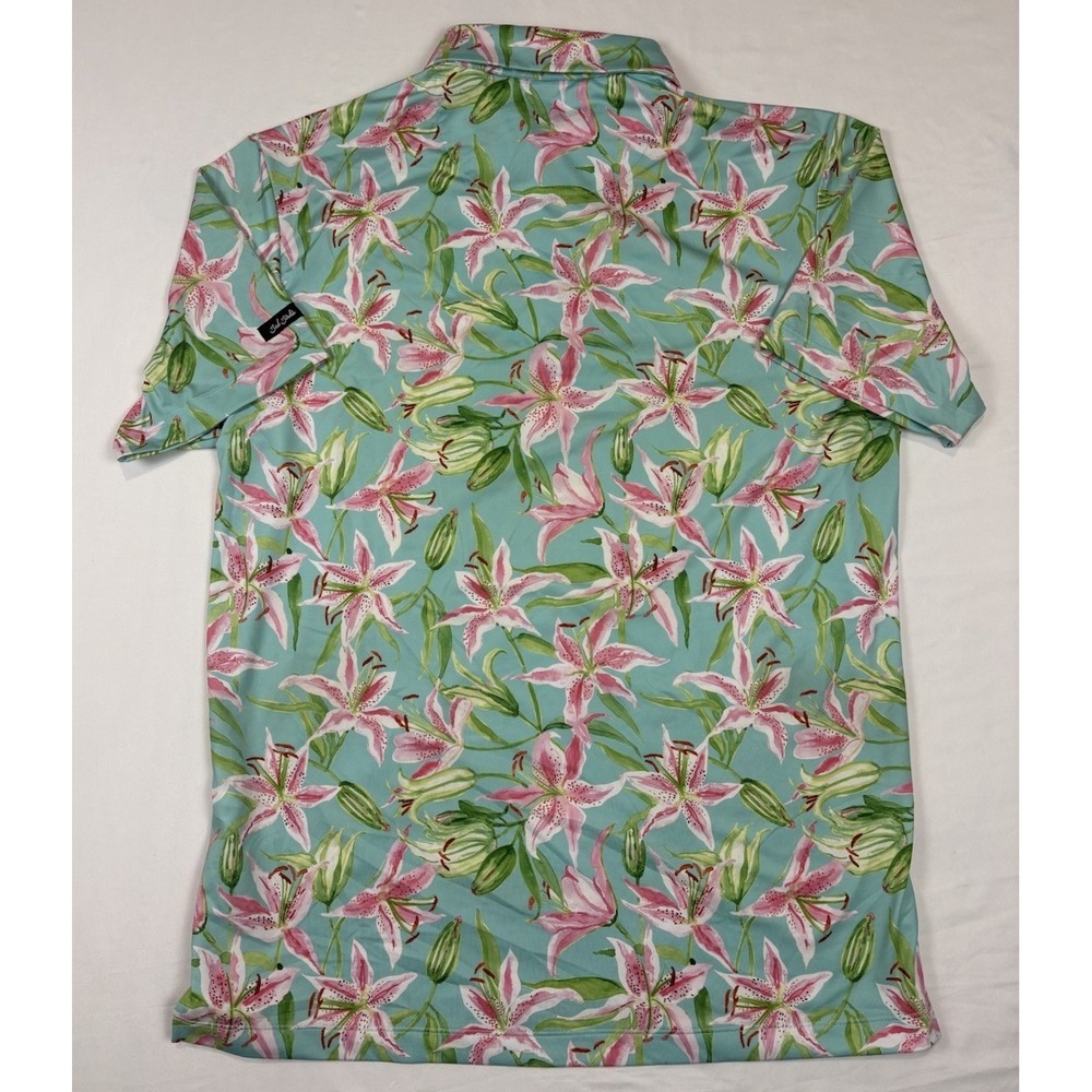 Bad Birdie Mens Medium Floral All Over Print Short Sleeve Golf Polo Performance - Picture 3 of 10